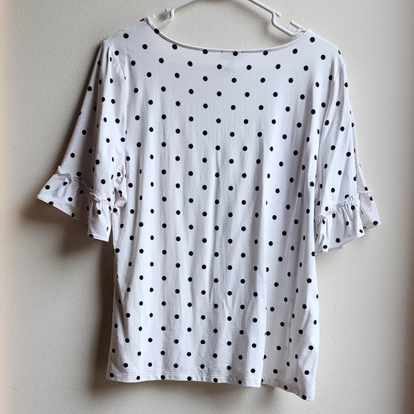 Talbots Black/White Scoop Neck Polka Dot Ruffled Jersey Size Large - Picture 14 of 14